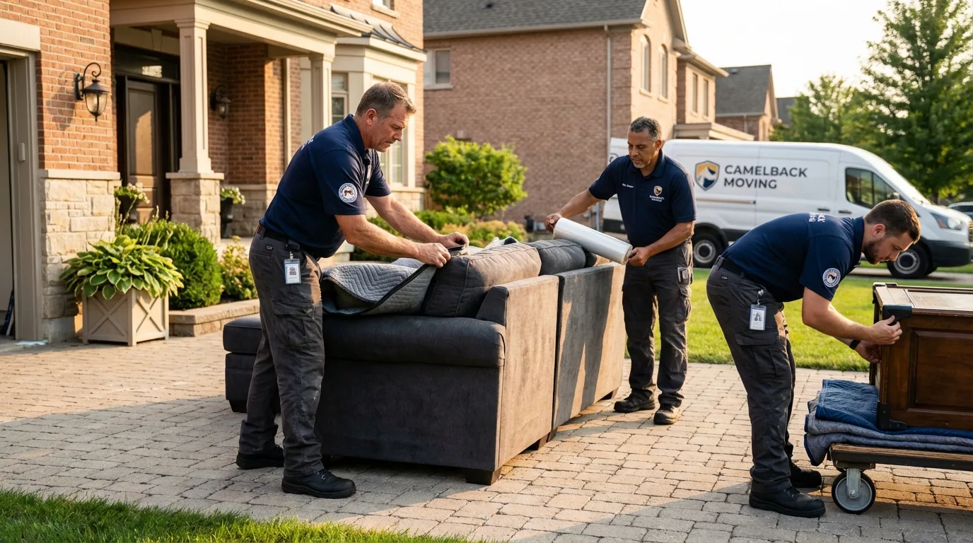 Large estate moving crew wrapping furniture in Elbow Lake, MN