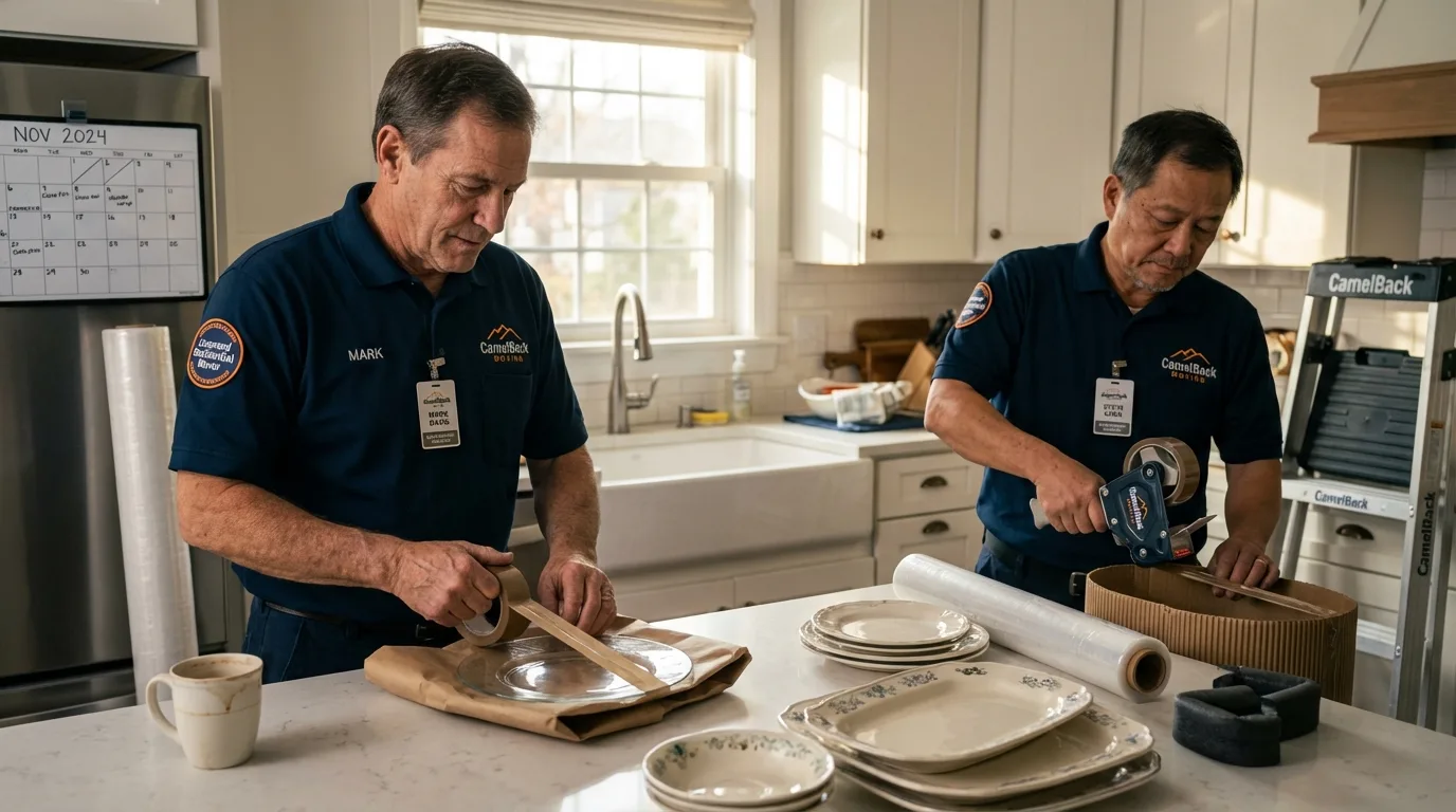 Professional crew packing kitchen dishware in Elbow Lake, MN